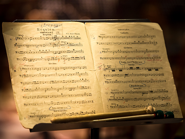 Music stand with the music for a concert